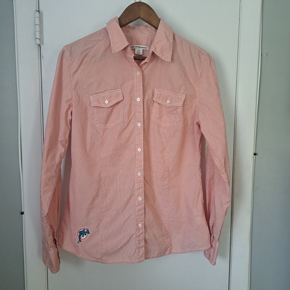 Cutter&Buck Miami Dolphins Long Sleeve Button Up Women's Shirt Orange White NFL